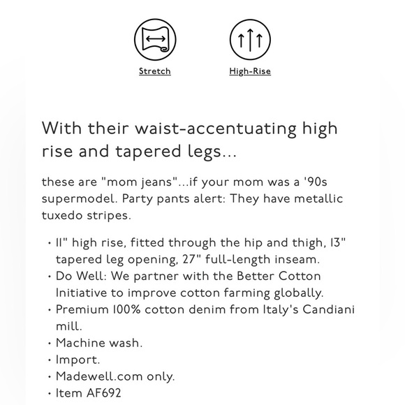 Women’s Madewell The Perfect Vintage Jean Metallic Tuxedo Stripe Edition Size 28 - Picture 16 of 16